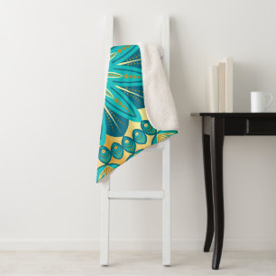 Blauwe Gouden Bloem Mandala Sherpa Deken