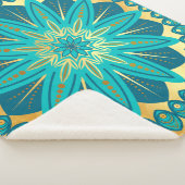 Blauwe Gouden Bloem Mandala Sherpa Deken (3/4)
