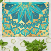 Blauwe Gouden Bloem Mandala Theedoek (Gevouwen)