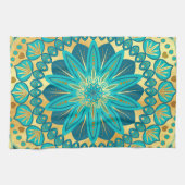 Blauwe Gouden Bloem Mandala Theedoek (Horizontaal)