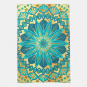 Blauwe Gouden Bloem Mandala Theedoek (Verticaal)