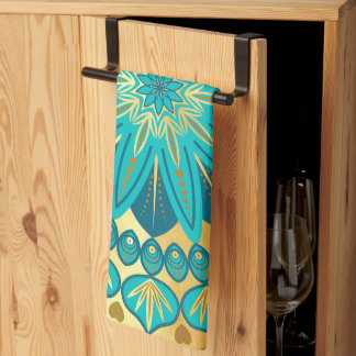 Blauwe Gouden Bloem Mandala Theedoek