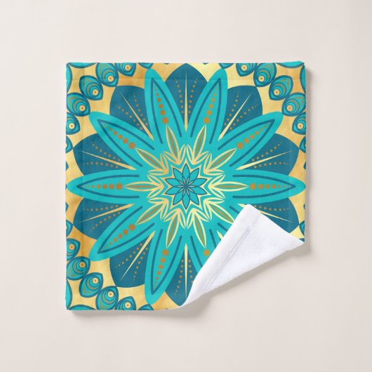 Blauwe Gouden Bloem Mandala Washandje (Wasdoekje)