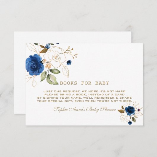 Blauwe Gouden Bloemen Brengen Een Boek Informatiekaartje (Voorkant / Achterkant)