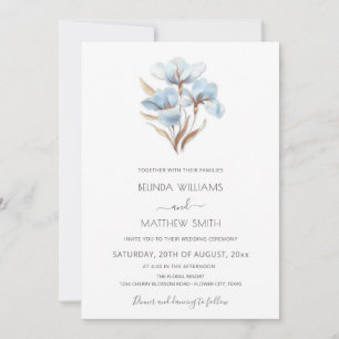 Blauwe Gouden Bloemen Wit Kaart