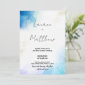 Blauwe gouden bruiloft uitnodigingen (Staand voorkant)