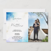 Blauwe Gouden Bruiloft Uitnodigingen met foto (Voorkant)