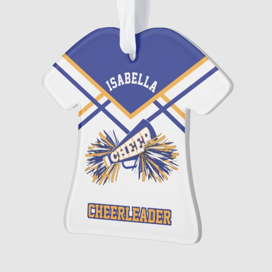 Blauwe, gouden en witte Cheerleader Ornament (voorkant)