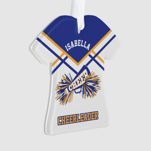 Blauwe, gouden en witte Cheerleader Ornament (voorkant)