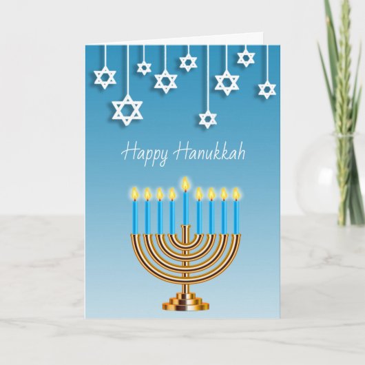 Blauwe Gouden en Witte Gelukkige Chanoeka Menorah Kaart (Voorkant)