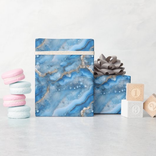 Blauwe & Gouden Geode Cadeaupapier (Baby Shower)