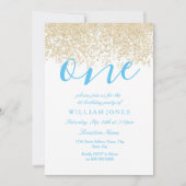 Blauwe gouden jongens 1e verjaardag Uitnodiging (Voorkant)