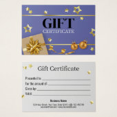 Blauwe gouden kerstbal ribbon-kaartje visitekaartje (Voorkant /achterkant)