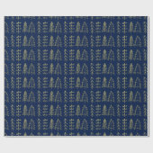 Blauwe gouden kerstbomen Pattern Modern Cadeaupapier (Vlak)