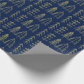 Blauwe gouden kerstbomen Pattern Modern Cadeaupapier (Hoek)