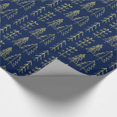 Blauwe gouden kerstbomen Pattern Modern Cadeaupapier (Hoek)