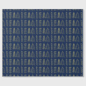 Blauwe gouden kerstbomen Pattern Modern Cadeaupapier (Vlak)