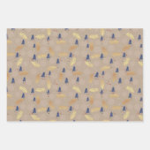 Blauwe gouden kerstbomen Polka Dots Stripe Inpakpapier Vel (Voorkant)