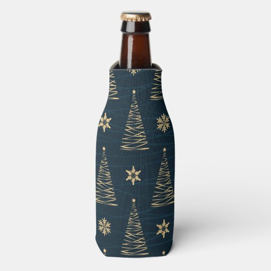 BLAUWE & GOUDEN KERSTBOMEN & STERREN FLESJESKOELER (Fles Voorkant)