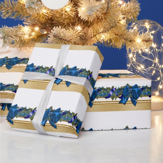 Blauwe gouden kerstfeest, blauwe boegboog cadeaupapier (Feestdagen)