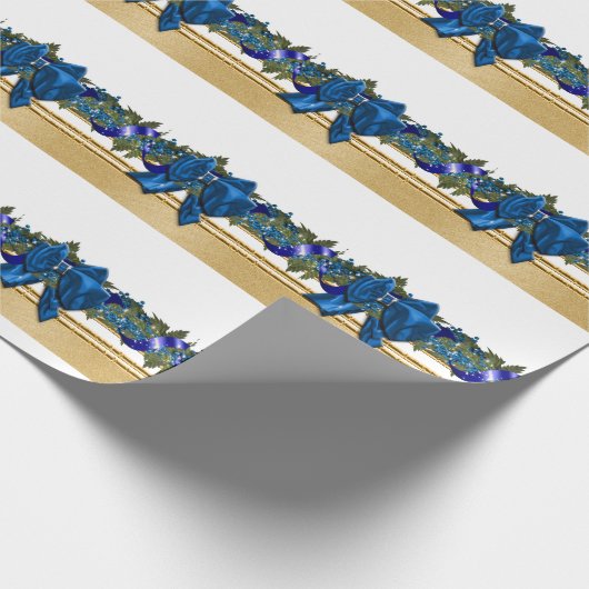 Blauwe gouden kerstfeest, blauwe boegboog cadeaupapier (Hoek)