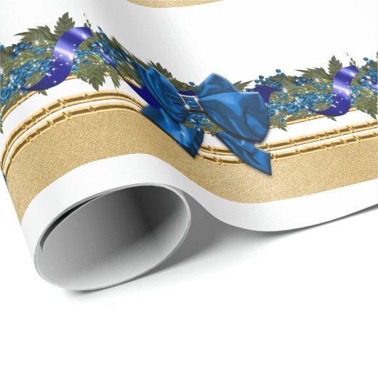 Blauwe gouden kerstfeest, blauwe boegboog cadeaupapier (Rol Hoek)