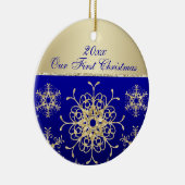 Blauwe, gouden kerstkeepaardse versiering keramisch ornament (Rechts)