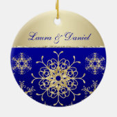 Blauwe, gouden kerstkeepaardse versiering keramisch ornament (Achterkant)