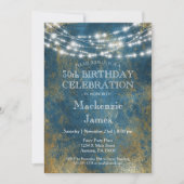 Blauwe gouden lampjes Birthday Party Invitation Ad Kaart (Voorkant)