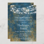 Blauwe gouden lampjes Birthday Party Invitation Ad Kaart (Voorkant / Achterkant)