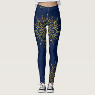 blauwe gouden lange leggings