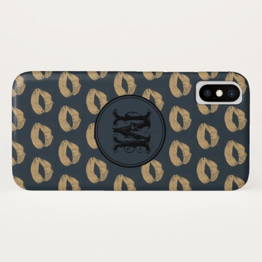 Blauwe gouden lippen Gothic Gepersonaliseerd Monog Case-Mate iPhone Case (Achterkant (horizontaal))