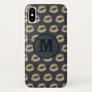 Blauwe gouden lippen Gothic Gepersonaliseerd Monog Case-Mate iPhone Case