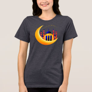 Blauwe & Gouden Moskee op Halve Manen Sterren Rama Tri-Blend Shirt