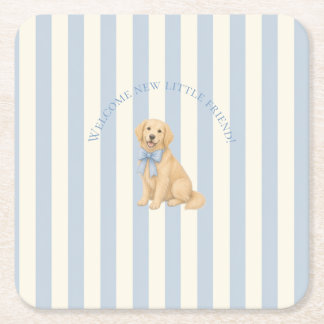 Blauwe Gouden Retriever Baby Shower Kartonnen Onderzetters