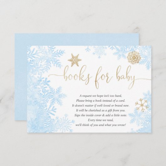 Blauwe gouden sneeuwvlok baby shower informatiekaartje (Voorkant / Achterkant)