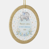 Blauwe gouden sterren Elephant Baby eerste Kerstmi Keramisch Ornament (Rechts)