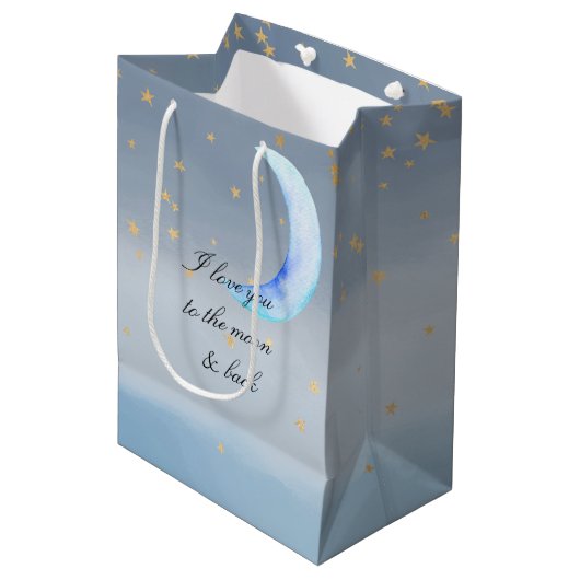 Blauwe gouden sterren houden van je moeder medium cadeauzakje (Voorkant Gekanteld)