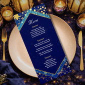Blauwe gouden sterrenhemel hemelse magische bruilo menu