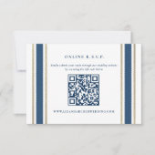 Blauwe Gouden Streep Nautische Bruiloft Online RSV RSVP Kaartje (Voorkant)