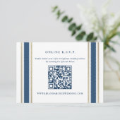 Blauwe Gouden Streep Nautische Bruiloft Online RSV RSVP Kaartje (Staand voorkant)