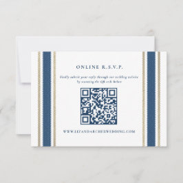 Blauwe Gouden Streep Nautische Bruiloft Online RSV RSVP Kaartje