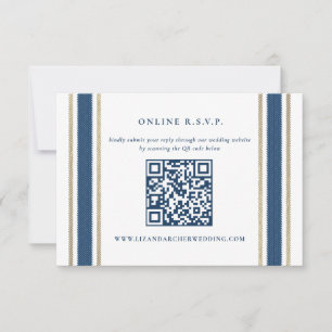 Blauwe Gouden Streep Nautische Bruiloft Online RSV RSVP Kaartje