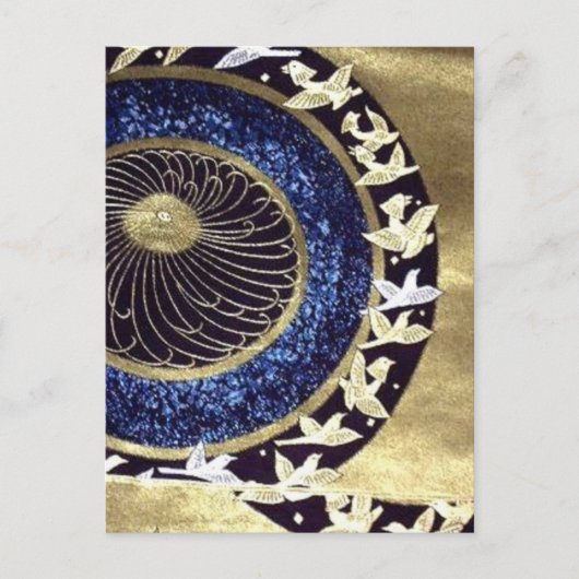 blauwe gouden Traditionele kimono Japanse kraan Briefkaart (Voorkant)