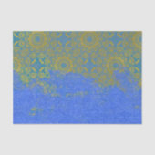 Blauwe gouden vervormde Damaserpatrooncanvas textu Tissuepapier (Voorkant)