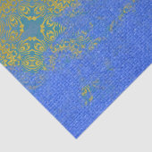 Blauwe gouden vervormde Damaserpatrooncanvas textu Tissuepapier (Detail)