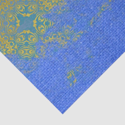 Blauwe gouden vervormde Damaserpatrooncanvas textu Tissuepapier (Detail)