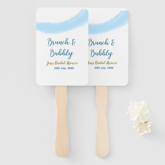 Blauwe gouden waterverf bubbel en brunch bruids sh handwaaier (Voorkant en achterkant)