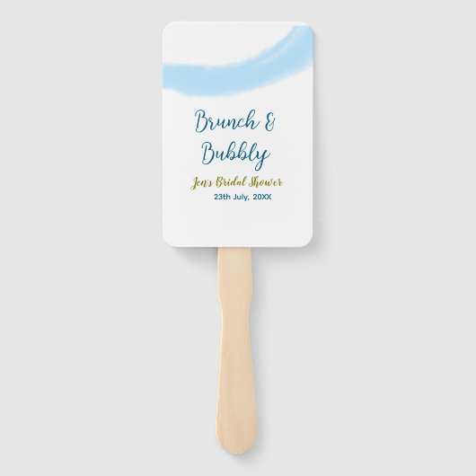 Blauwe gouden waterverf bubbel en brunch bruids sh handwaaier (Achterkant)