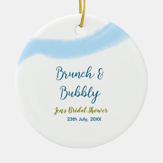 Blauwe gouden waterverf bubbel en brunch bruids sh keramisch ornament (Voorkant)